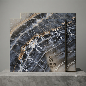 Carrelage de sol en porcelaine émaillée polie effet marbre bleu 600 x 600 mm, carrelage céramique vitrifié brillant pour intérieur d'hôtel - Product Image 1