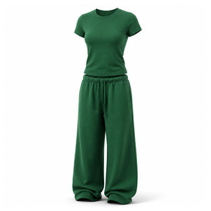 Women's Summer Outfit <b>Set</b> Short Sleeve Top Wide Leg Trousers <b>Set</b> Lightweight Breathable Fabric OEM ODM Available - Product Image 5