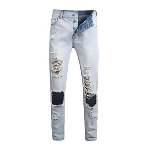 Pantalones Vaqueros de Hombre, Estilo Urbano, Nueva Moda, Corte Recto Ajustado, Diseño Personalizado, Cintura Media, Cierre de Botones, Mezclilla de Calidad, Precio Bajo - Product Image 1