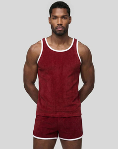 ABINZ ENTERPRISES 2026 – Nouveau débardeur en velours tricoté respirant pour homme, couleur unie rouge, avec sangle latérale blanche, col rond, style décontracté – Vente en gros - Product Image 4