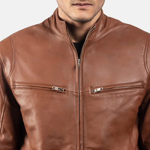 2026 New Wholesale 100% Genuine Sheep Skin Leather Ionic Brown Biker Jacket Men Light Design Winter Fur jacket for men - Product Image 3