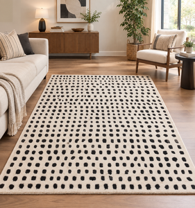 Alfombra con base de látex hecha a mano – Alfombra de diseño con patrón abstracto de guijarros en blanco y negro para el hogar moderno y decoración de interiores - Product Image 1