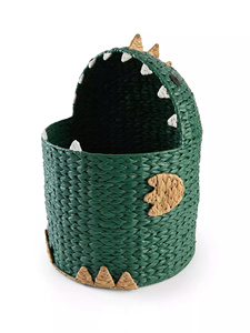 Cesta de Almacenamiento de Jacinto de Agua con Diseño de Dinosaurio, Hecha a Mano, de Cuerda de Papel Tejida, Organizador de Juguetes, Cesta para Guardería, Contenedor de Almacenamiento para Habitación Infantil, Decoración - Product Image 1