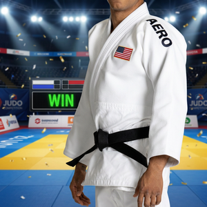AERO AFI Kimono de Judo Blanc Unisexe en Polyester Durable Coupe Ample pour Adulte Tenue de Compétition Tissu 480g Logo Personnalisable sur le Devant - Product Image 6
