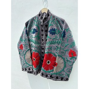 Multi Embroidery Velvet Jacket Uzbek Suzani Short Winter Jacket With Two Side Pocket Boho Chic Jacket Party Wear Jacket - Product Image 5