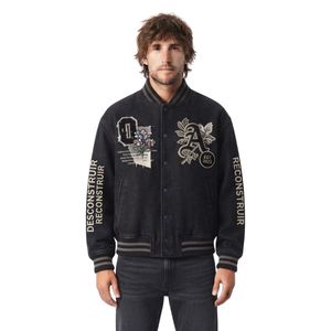 Custom <b>Black</b> Monogram <b>Jacket</b> Mens Varsity Baseball College Letterman 100% Wool Embroidered Streetwear <b>Jackets</b> - Product Image 6