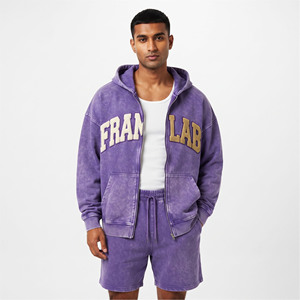High Quality Men's Drawstring Chenille Embroidery <b>Hoodie</b> <b>Short</b> Set Custom 100% Cotton Fleece Sportswear Regular Winter Printed - Product Image 1