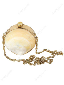 Pochette en coquille d'ormeau ivoire, sac de soirée rond en coquillage naturel avec cadre doré, luxe minimaliste pour mariée, export OEM - Product Image 2