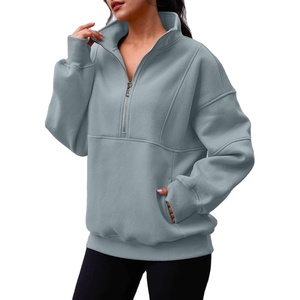 Sudadera Oversize para Mujer 2026 con Media Cremallera, Cuello Alto Simulado, Capucha Larga y Bolsillos de Seda - Product Image 3