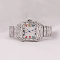 Montre Homme de Luxe Carrée en Acier Inoxydable avec Calendrier et Diamants Colorés, Style Étoile, Mouvement Mécanique Automatique Haut de Gamme, Cadran 20mm