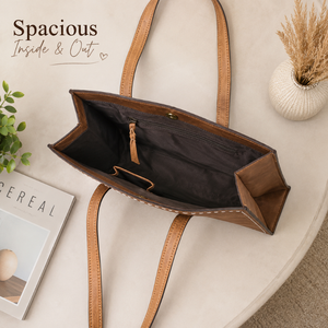 Western Genuine Suede <b>Leather</b> Tote <b>Bag</b> with Embroidered Stitch Detail Large Capacity Shoulder Handbag for Women Everyday Fashion - Product Image 4