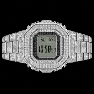 Montre Homme Argentée avec Affichage Numérique et Boîtier Sertie de Pierres Scintillantes – Montre de Luxe Tendance Style Urbain Moderne - Product Image 1