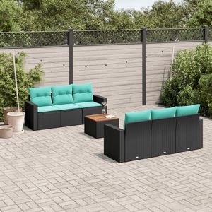 Set Divano da Esterno in Polyrattan Nero con Cuscini, 6 Posti, Arredamento da Giardino Contemporaneo - Product Image 1