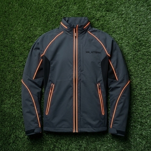Veste coupe-vent pour homme, noire avec bordure orange, col montant, fermeture éclair intégrale, empiècements en mesh, veste de sport pour activités de plein air et course à pied - Product Image 6