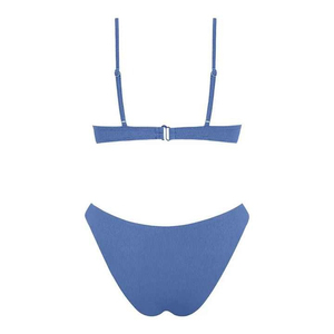 Ensemble bikini côtelé bleu pour femme, deux pièces, couleur unie, décolleté plongeant, coupe ajustée, bas échancré, style classique, en Spandex et Polyester - Product Image 2