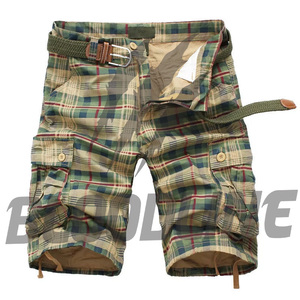 Shorts cargo à carreaux pour hommes, taille mi-haute, fermeture boutonnée, en coton respirant, style décontracté, type bermuda - Product Image 3