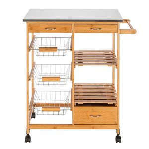 Carrello da Cucina Moderno Burlywood RT con Piano Regolabile in Acciaio Inox, Tre Cassetti e Tre Cestelli - Product Image 3