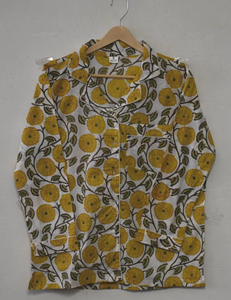 Ensemble de pyjama élégant en coton imprimé à la main pour femmes, motif floral jaune marguerite, vêtements de nuit botaniques, prix usine - Product Image 2