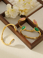 Brazalete Abierto de Acero Inoxidable Chapado en Oro de Lujo con Piedras Preciosas Irregulares para Mujer, Joyería de Fiesta