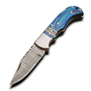 Couteau pliant haut de gamme en acier Damas avec talon en acier et manche ergonomique en bois exotique – Idéal pour la chasse, le camping, la pêche et l'usage quotidien (EDC) – Vente en gros - Product Image 1
