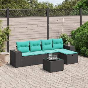 Ensemble de canapés de patio en polyrotin noir, 6 pièces, avec coussins, meubles de jardin d'extérieur, design contemporain - Product Image 1