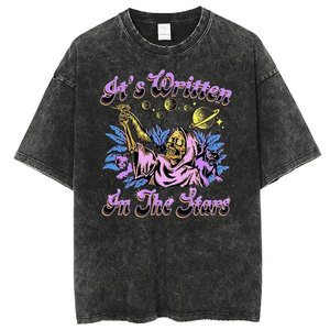T-shirt vintage à motif tête de mort et fantôme, délavé à l'acide, pour homme, style Y2K rétro, unisexe, 100% coton, streetwear essentiel, doux, confortable, décontracté - Product Image 5