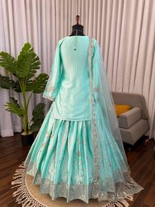 Conjunto de Lehenga Choli de Satén Premium para Mujer con Bordado de Lentejuelas, Dupatta de Red con Diseño de Mariposa y Diseño Étnico Listo para Usar - Product Image 3
