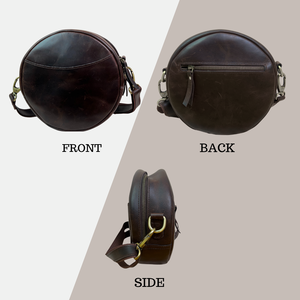 Bolso Bandolera Mini de Cuero Genuino Ligero y Duradero para Mujer |   Bolso de hombro de diseño redondo moderno con correa ajustable y bolsillo con cremallera - Product Image 2