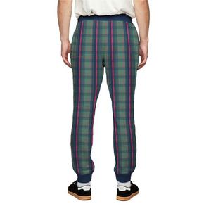 Pantalon de jogging décontracté à carreaux pour homme, taille élastique avec cordon de serrage, rayures rouges, bleu marine et grises, en polyester respirant de poids moyen, idéal pour l'automne - Product Image 4