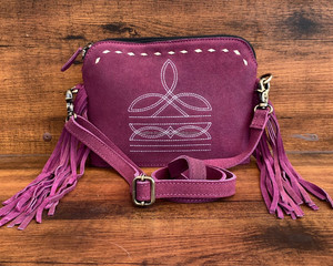 Bolso bandolera de cuero de ante para mujer con flecos y acentos de puntada Buck, bolsos de hombro de cuero genuino de alta calidad - Product Image 2