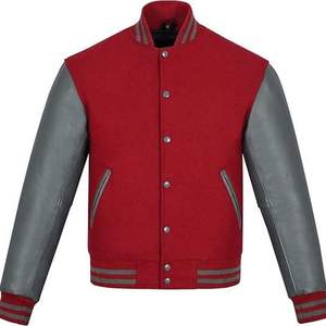 <b>Men's</b> Red Varsity <b>Jacket</b> Pu <b>Leather</b> Sleeves Stand Collar Casual Autumn Wear - Product Image 6
