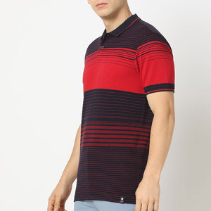 Polo de punto a rayas rojo y azul marino para hombre, manga corta, diseño casual con bloques de color, corte regular - Product Image 2