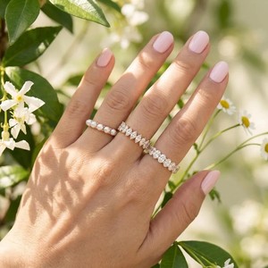 Bague demi-éternité en or massif 10K 14K 18K avec diamants de laboratoire multiformes (Marquise, Ovale, Princesse), couleur DEF, clarté VS VVS, certifiée IGI - Product Image 5