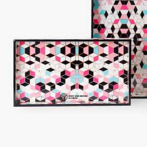 Juego de Bandejas Decorativas de MDF Esmaltado con Impresión Personalizada, Juego de 3 Bandejas de Madera para Servir con Gráficos Geométricos Audaces - Product Image 4