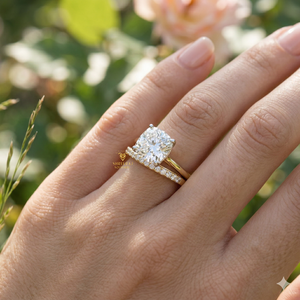 <b>Cushion</b> Cut Lab Grown IGI Certified VVS Clarity 2.00 Carat Diamond Wedding Engagement Gift Band Set Trendy Gold Women's Jewelry - Product Image 3