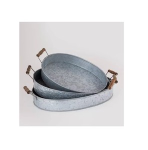 Excellent Craftmanship Oval Metal Decorative Trays With Wooden Handles Rustic Style 3Pcs <b>Set</b> - Product Image 1