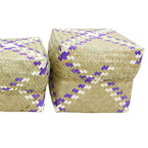 Handmade Natural Rattan Storage <b>Baskets</b> <b>Square</b> Eco-Friendly Multi-Purpose Rustic Design Purple Patterned Weave - Product Image 6