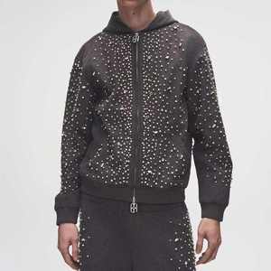 Sudadera Unisex Negra con Capucha y Cremallera, Lavado Ácido, 100% Algodón, Estilo Urbano, Manga Larga, Chaqueta Casual de Otoño - Product Image 4