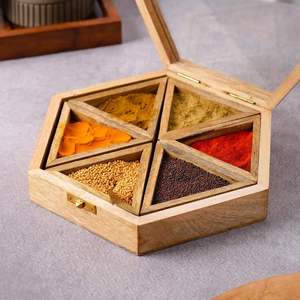 Caja de Especias Rectangular de Madera de Pino Multiusos Personalizada, Imitación Antigua Pulida, 9 Compartimentos, Almacenamiento de Masala, Ecológica - Product Image 6