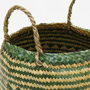 Cestas de mimbre de hoja de palma duraderas Cesta de almacenamiento para el vientre, diseño verde rústico Organización del hogar - Product Image 4