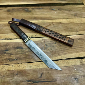 Cuchillo Vikingo Seax Forjado a Mano con Funda de Cuero, Cuchillo de Caza Afilado para Acampar, Regalo para Hombres, Cumpleaños o Boda - Product Image 4