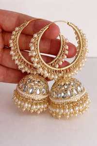 Boucles d'oreilles Jhumki ethniques en laiton de créateur, ensemble de bijoux de mode pour femmes, finition premium, fournisseur en gros OEM ODM - Product Image 4