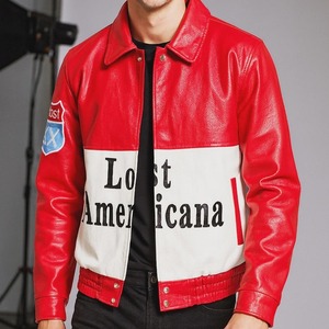 เสื้อแจ็คเก็ต MGK Lost Americana สีแดงและสีขาว ทำจากหนัง  แบบเสื้อวาร์ซิตี้  สั่งตัดพิเศษ - Product Image 1