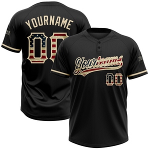 Wholesale Direct Industry Best Selling Custom Navy Vintage USA Flag-City Two-<b>Button</b> Unisex Softball Jersey - Product Image 2
