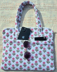 กระเป๋าใส่แล็ปท็อปคุณภาพสูง กระเป๋าเอกสารธุรกิจ ลายพิมพ์บล็อก ผ้าฝ้ายเย็บติดกัน กระเป๋าใส่แล็ปท็อปแบบนุ่ม สำหรับใช้ในชีวิตประจำวัน สำนักงาน เดินทาง ใส่คอมพิวเตอร์ - Product Image 2