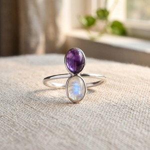Moonstone and Labradorite Open <b>Ring</b> 925 <b>Sterling</b> <b>Silver</b> <b>Adjustable</b> Gemstone <b>Ring</b> Handmade Boho Jewelry for Women Gift For Her - Product Image 4