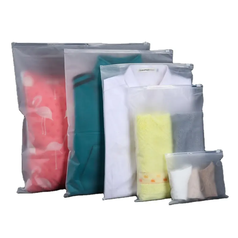 Groothandel Lichtgewicht Doorschijnende Frosted Pe Plastic Rits Tas Voor Kleding Sokken Ondergoed Verpakking Custom Size Warmte Afdichting