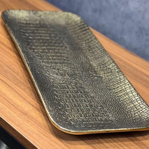 Textura de cocodrilo dorado hecho a mano de aluminio nuevos platos decorativos para servir fruta diseño moderno utensilios de cocina bandeja de Metal - Product Image 1