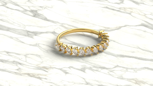 Luxury 18K Gold Pear Cut Diamond Ring Slanted Teardrop Half Eternity Cluster Band Stackable Wedding Ring Band Gift for Women - Product Image 3