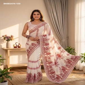 Sari en Faux Georgette de Haute Qualité avec Imprimé, Broderie Miroir et Travaux Cutdana - Ensemble Blouse Brodée Miroir et Main Faite, Fournisseur d'Inde - Product Image 1